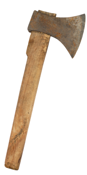 Rusty wooden axe with on a transparent background